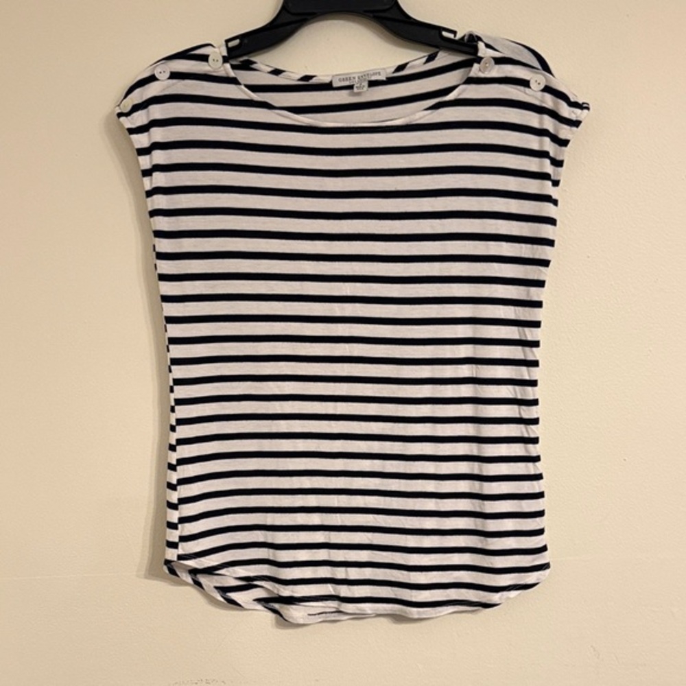 Green Envelope Black and White Striped Tee